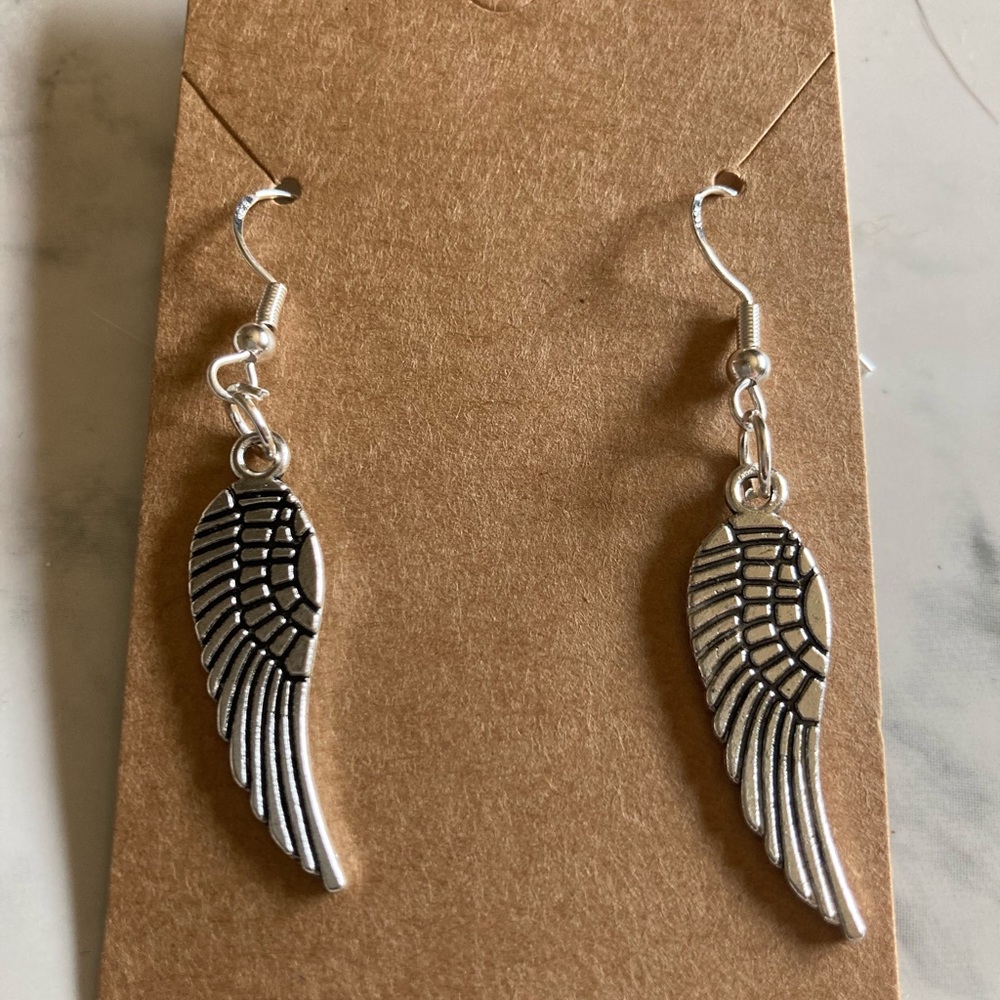 Handmade Silver Tone Wing Earrings.